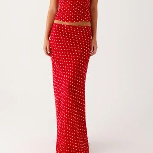 Peppermayo Red and White Polka Dot Maxi Skirt